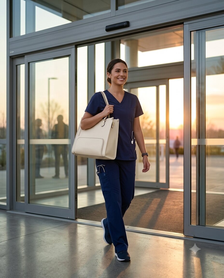 Nurse carrying the nouva Day Tote work bag for a 12-hour shift