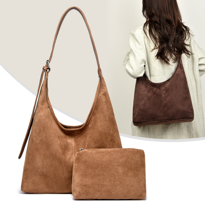 Suede Shoulder Bag with Inner Pocket