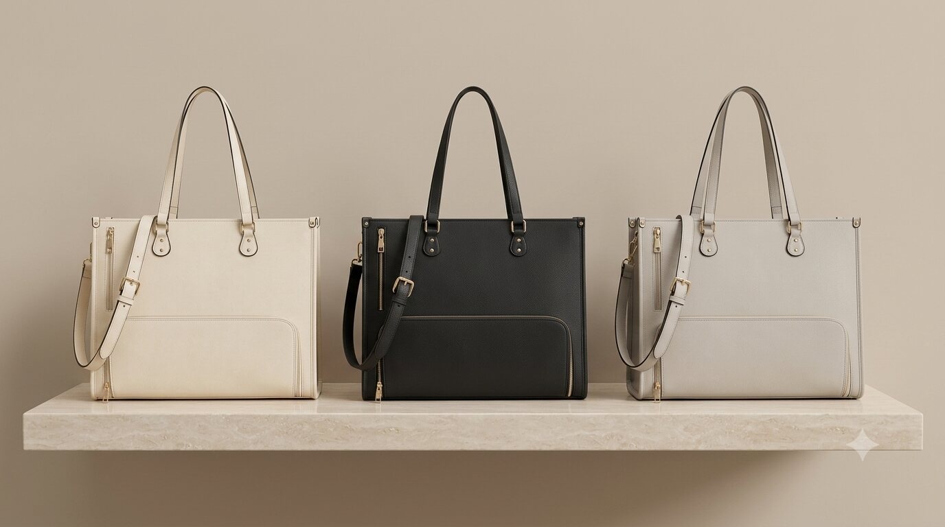 nouva Day Tote colors: ivory, black, grey
