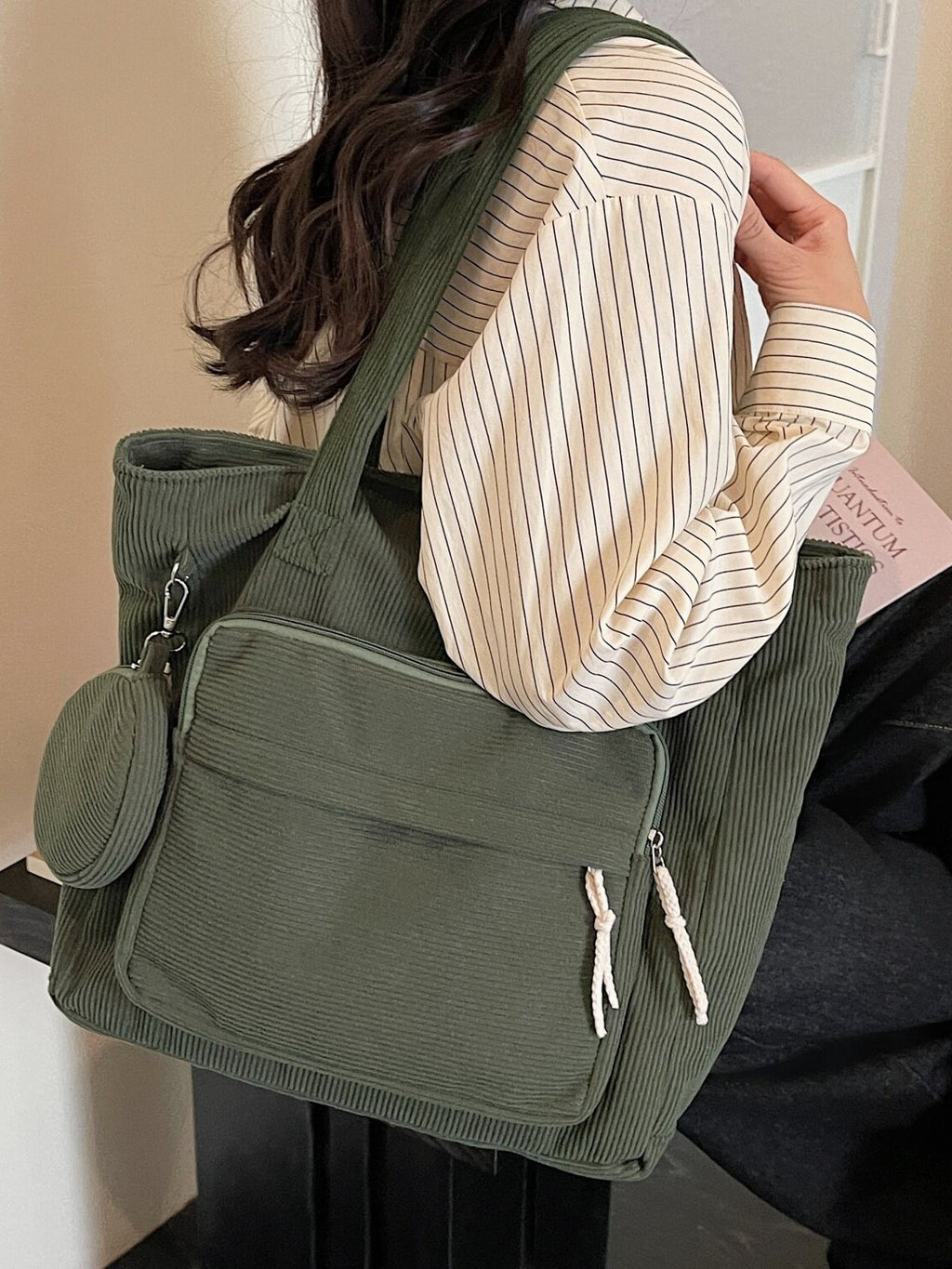Women's Corduroy Tote Bag in black - product photo 2