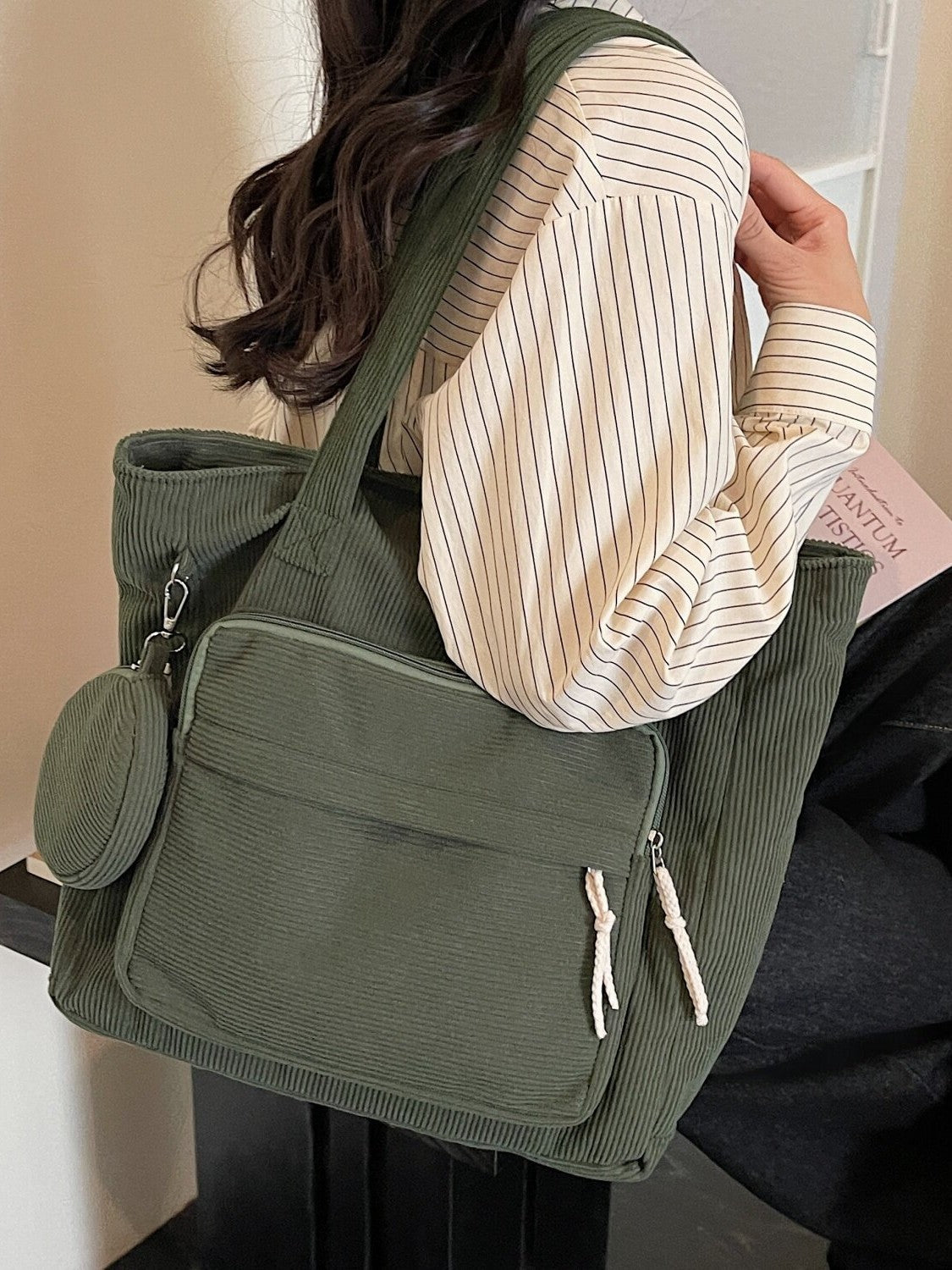 Women's Corduroy Tote Bag in black - product photo 2