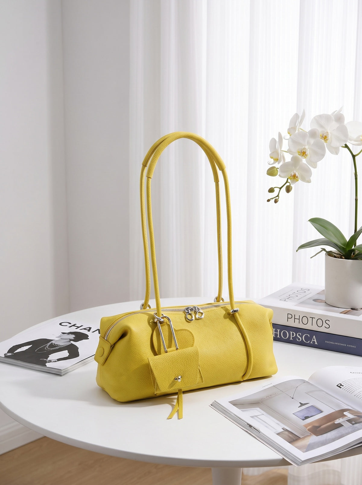 Women's Genuine Leather Shoulder Bag in sunset yellow - product photo 2