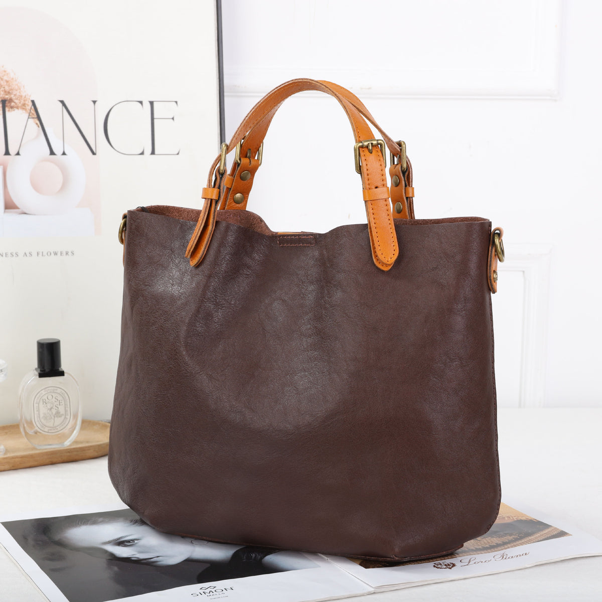 Women's Genuine Leather Tote Bag in black - product photo 7