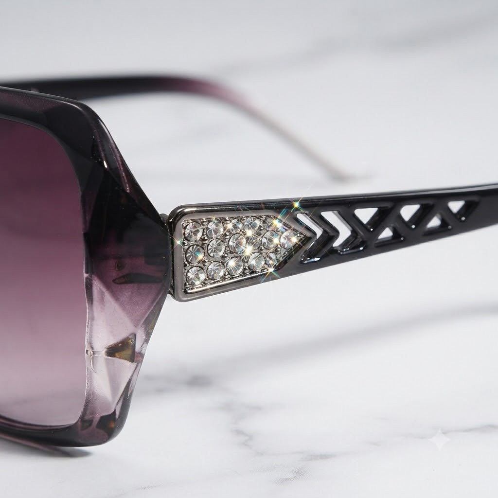 nouva Oversized Square Sunglasses Women | Crystal Temple Detail | Gradient Purple UV400 Shades | Luxury Designer Style