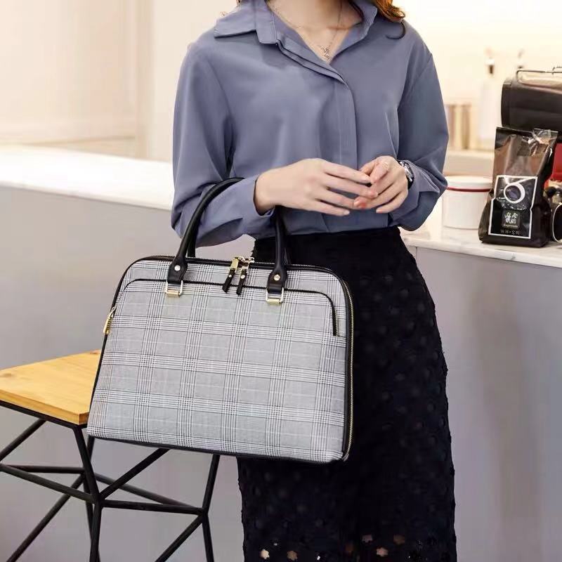 Women's Bag in black and white grid - product photo 3