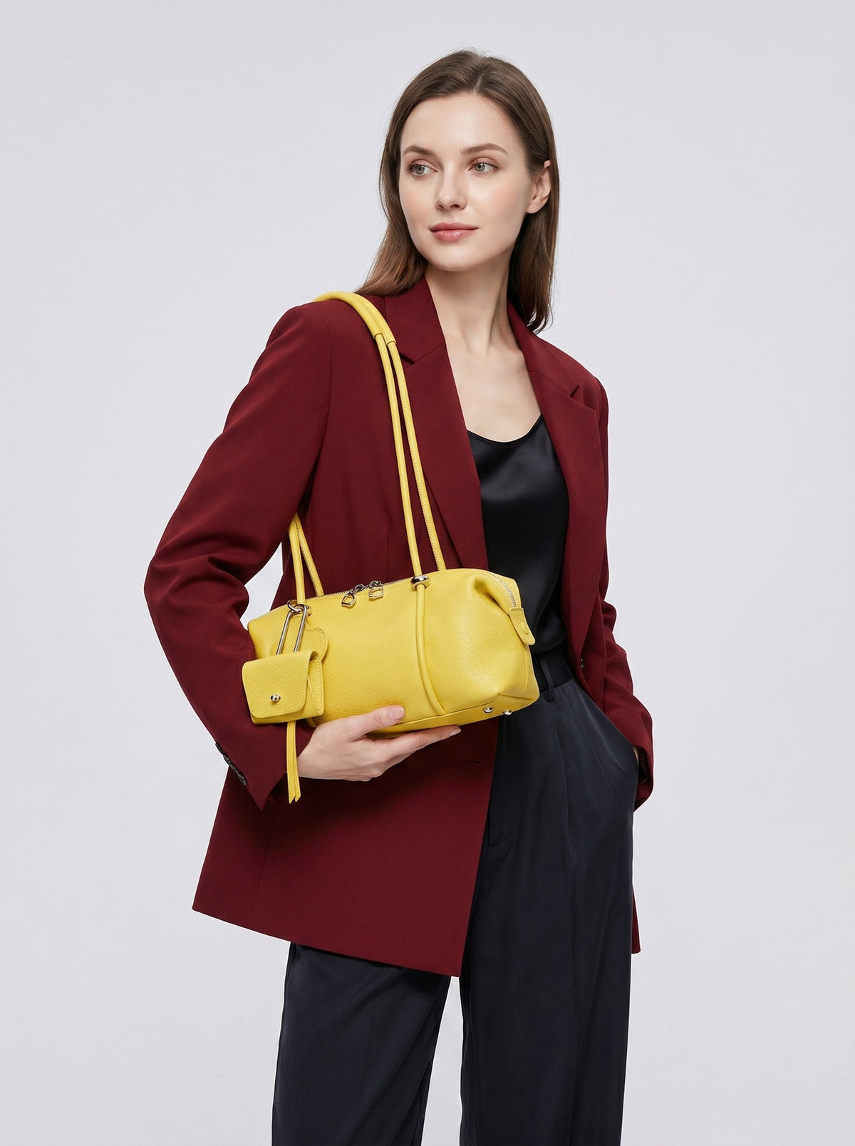 Women's Genuine Leather Shoulder Bag in sunset yellow - product photo 1