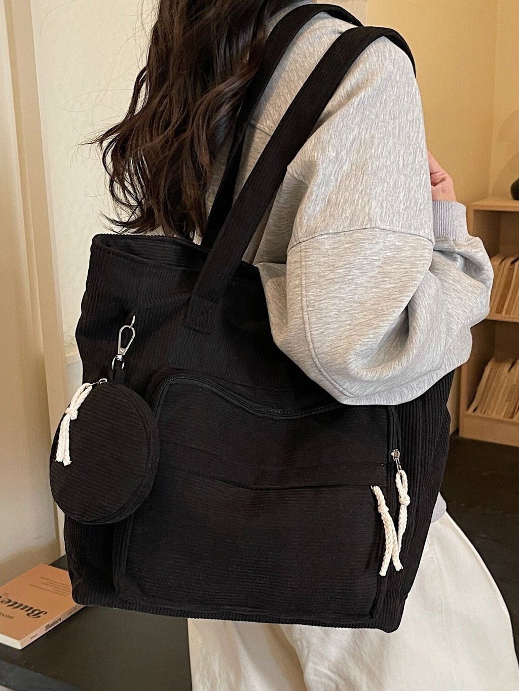 Women's Corduroy Tote Bag in black - product photo 4
