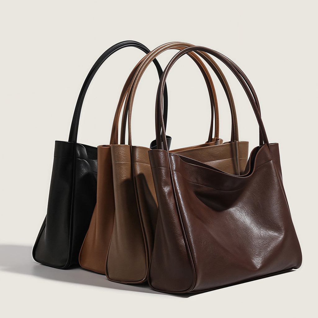 Women's Leather Tote Bag in black mother-in-law bag - product photo 1