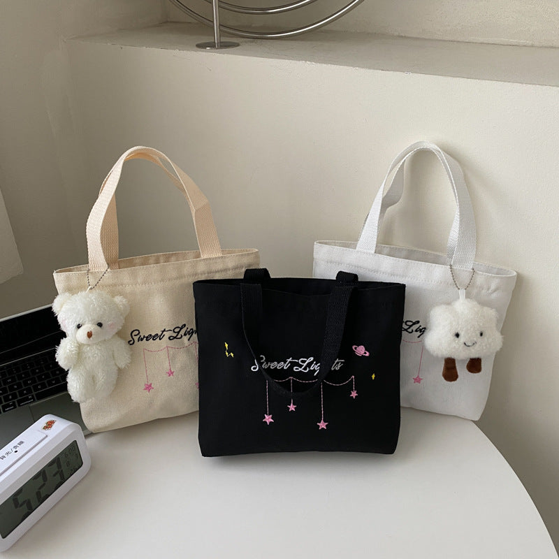 Women's Canvas Shoulder Bag in white no pendant - product photo 1