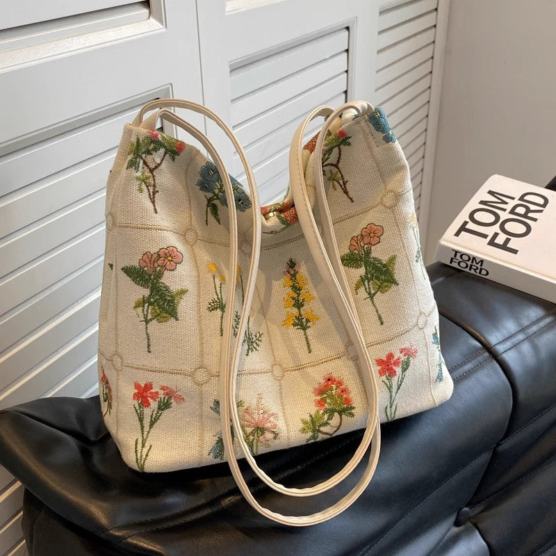 Women's Canvas Bucket Bag in off-white embroidery - product photo 2