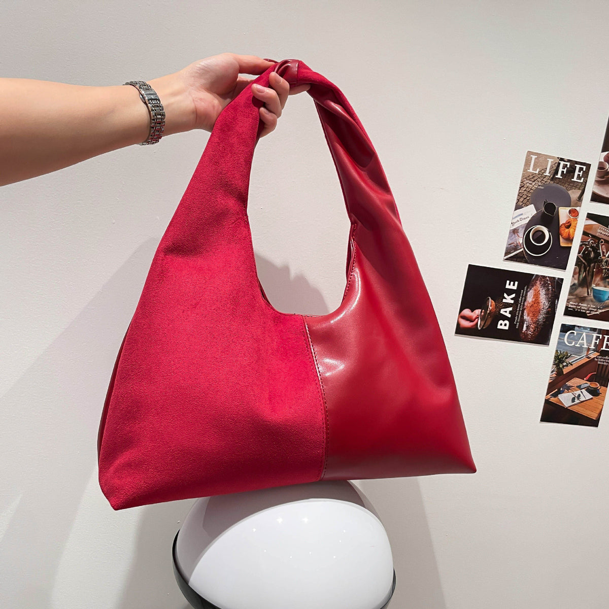Women's Suede Shoulder Bag in black - product photo 8