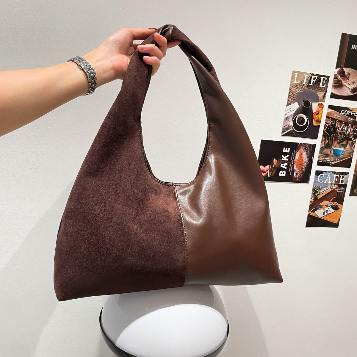 Women's Suede Shoulder Bag in black - product photo 2