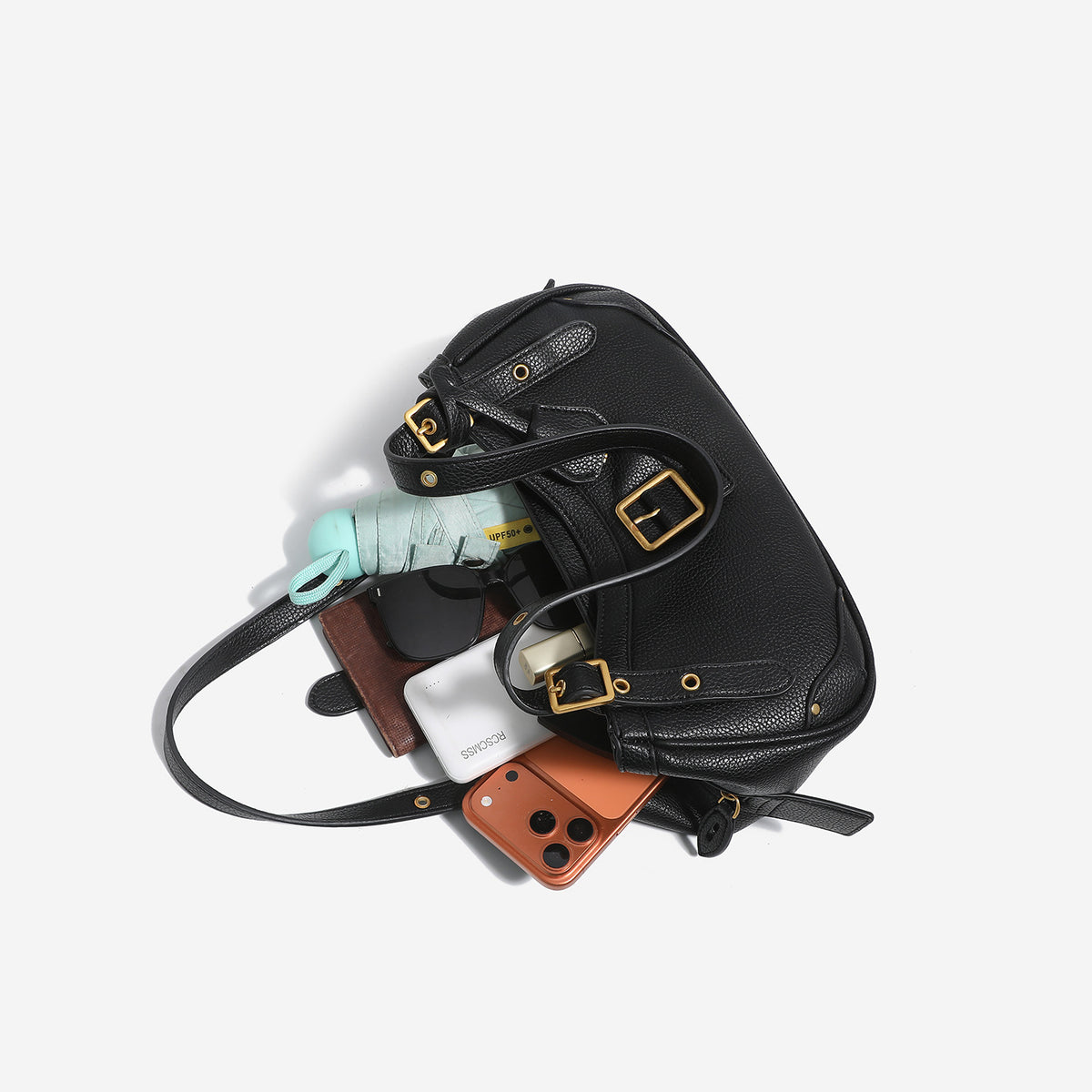 Women's Cowhide Shoulder Bag in black - product photo 3