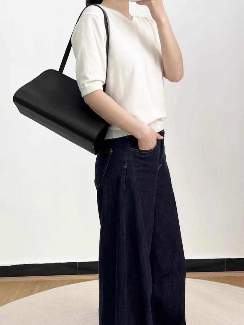 Women's Leather Bag in coffee color plain weave - product photo 3