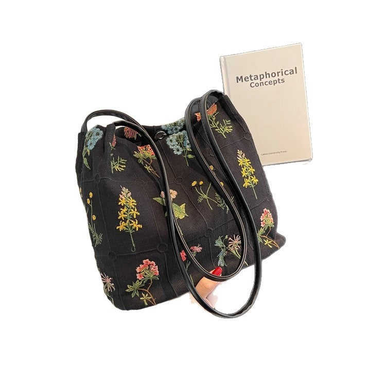 Women's Canvas Bucket Bag in off-white embroidery - product photo 3