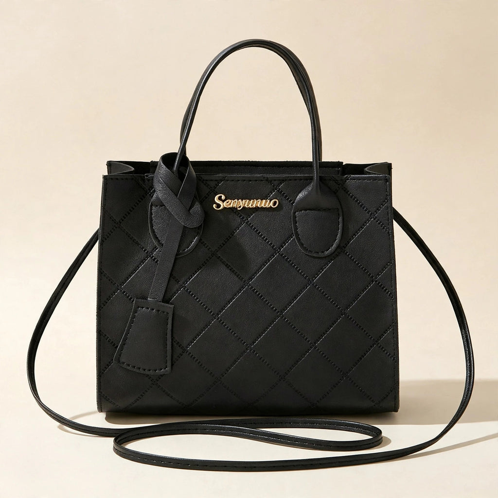 Embroidered Quilted Plaid Handbag - view 10