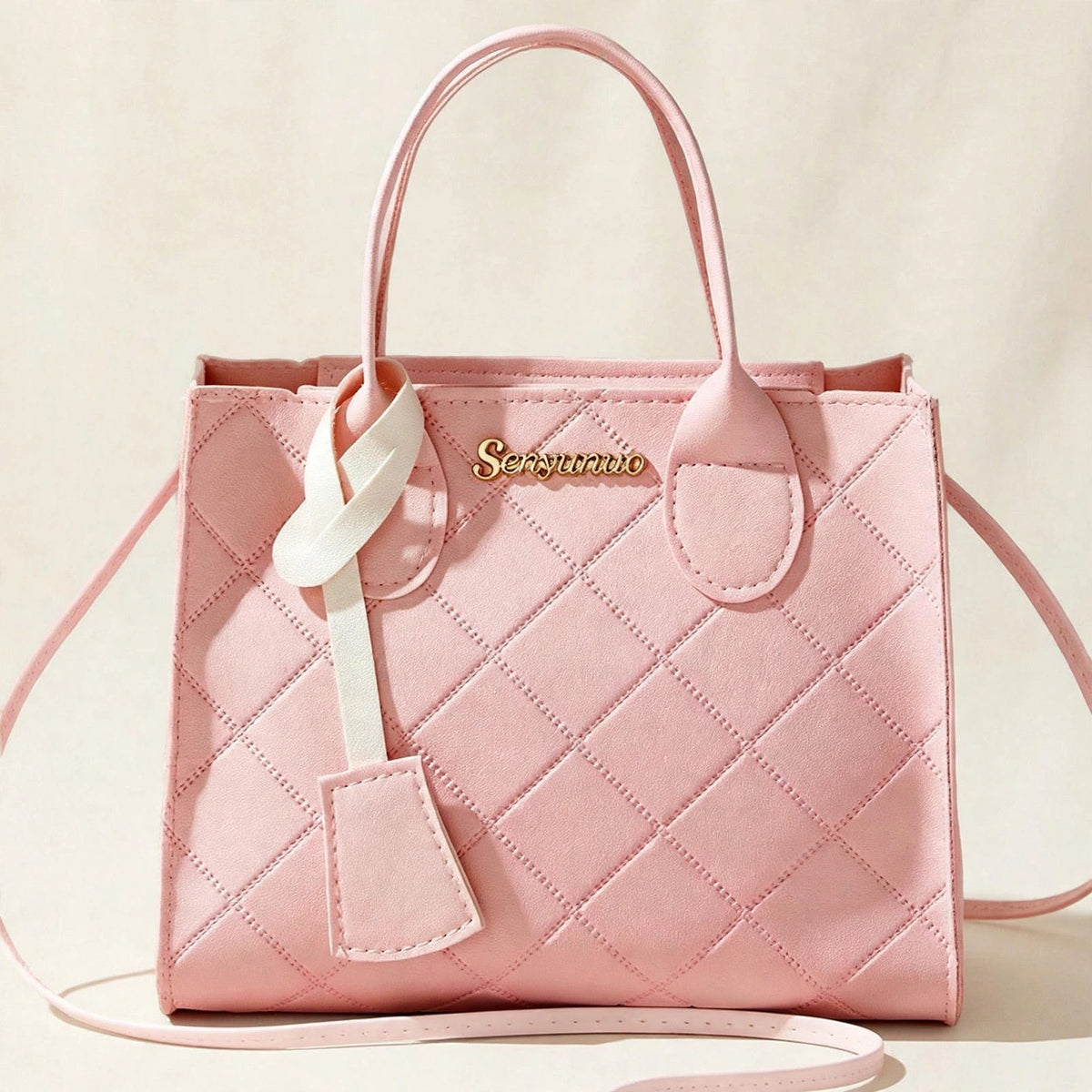 Embroidered Quilted Plaid Handbag - view 12