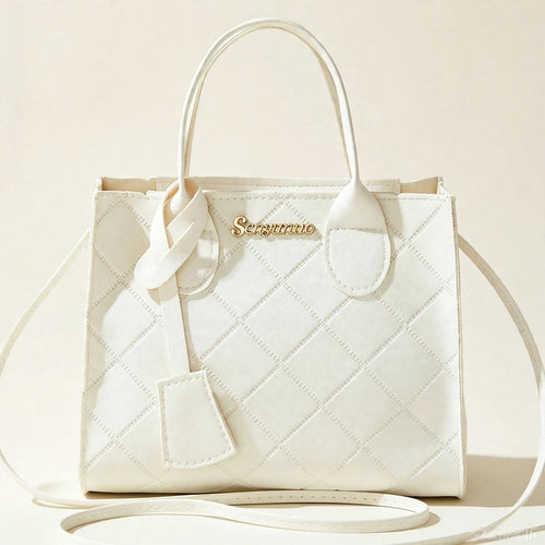 Embroidered Quilted Plaid Handbag