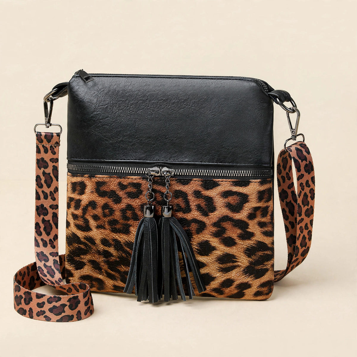 Leopard Print Patchwork Crossbody Bag