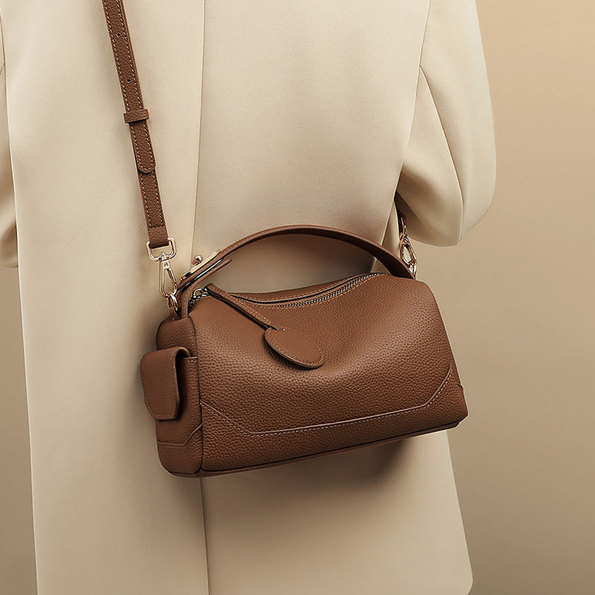 Women's Genuine Leather Handbag in dark brown viney - product photo 1