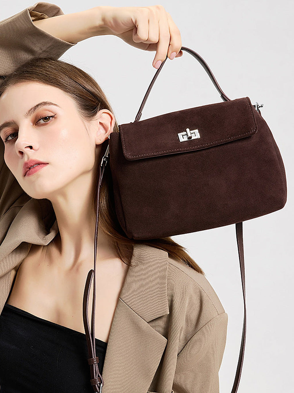 Genuine Leather Suede Crossbody Handbag - product photo 2