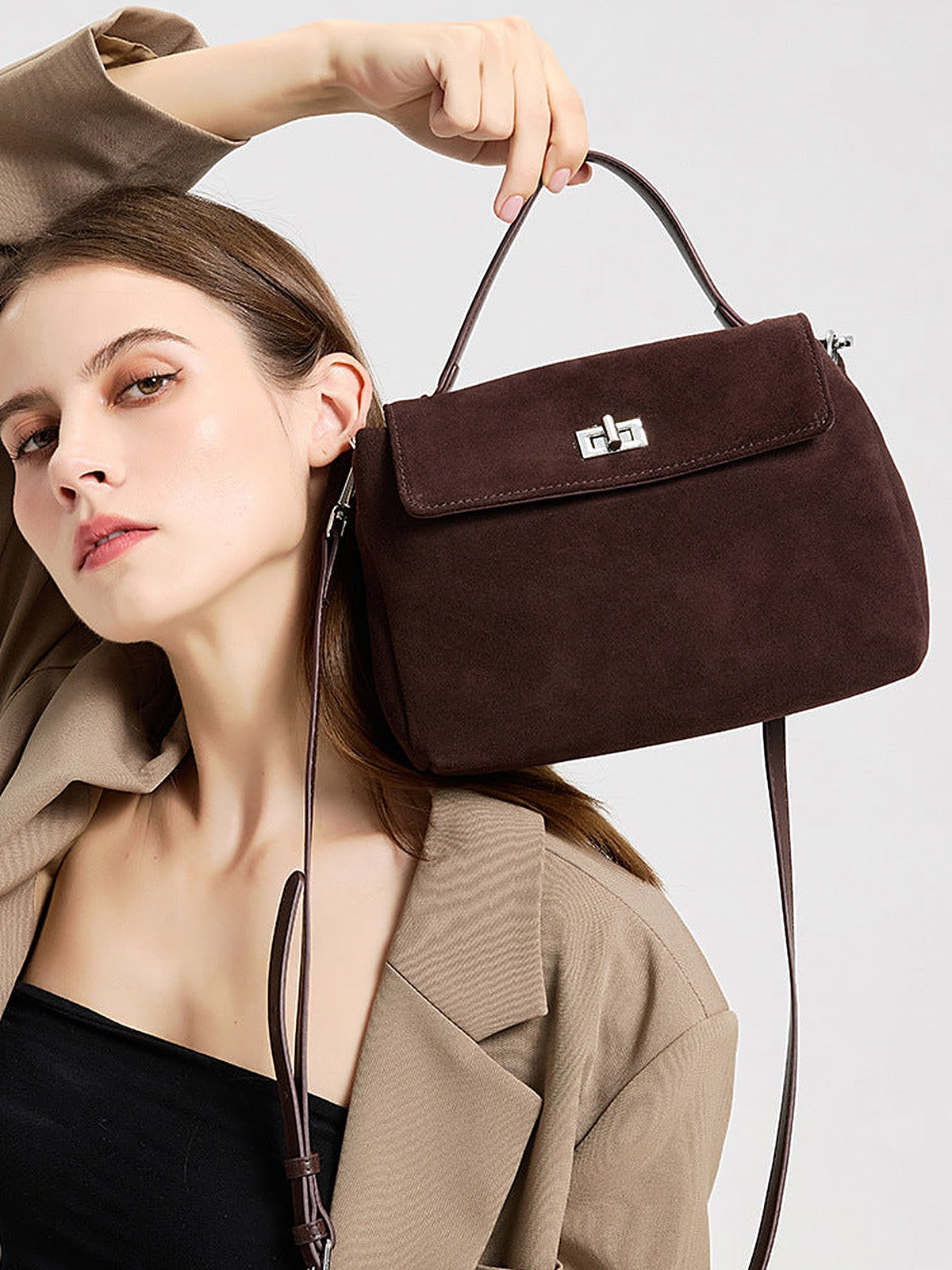 Genuine Leather Suede Crossbody Handbag - product photo 2