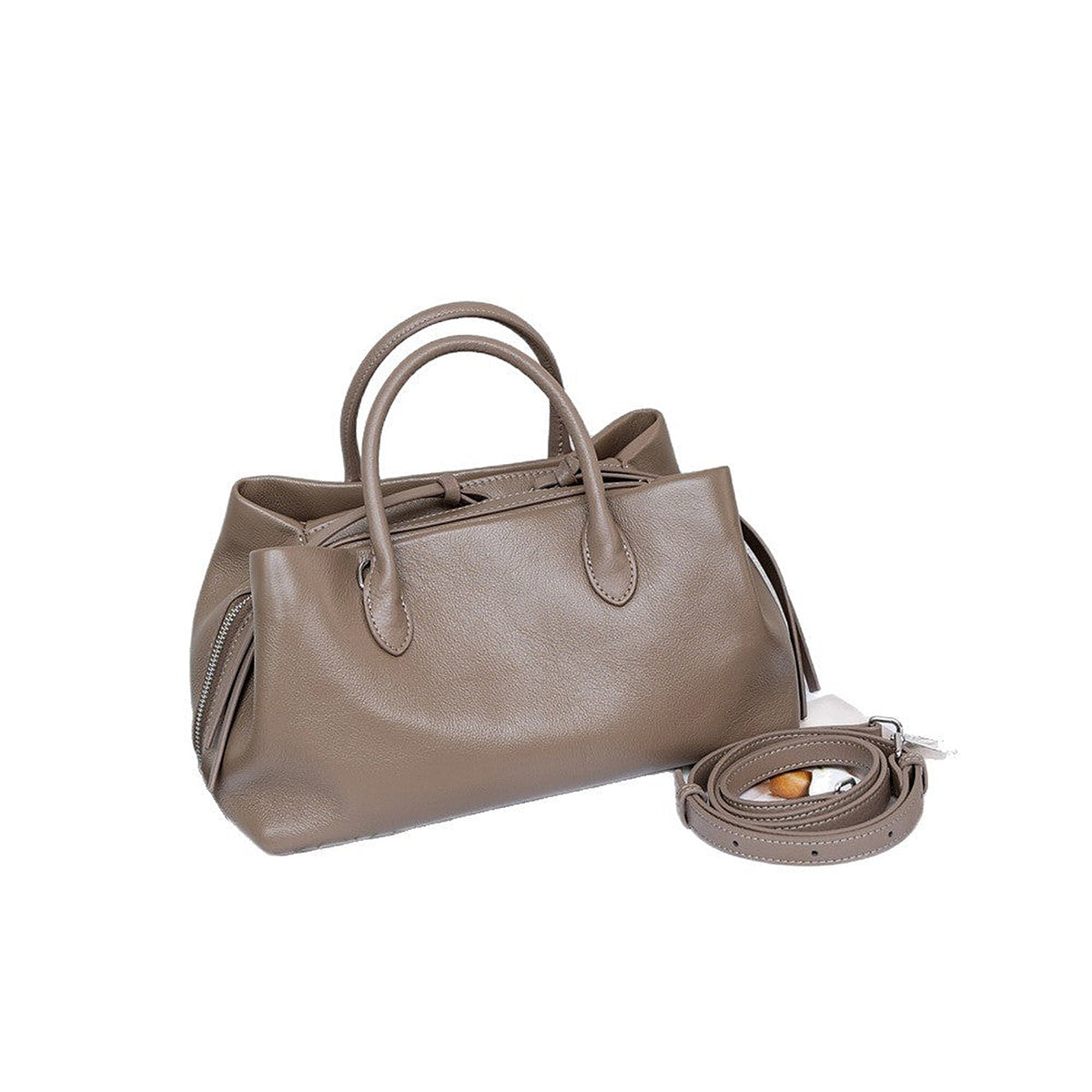 Women's Genuine Leather Tote Bag in khaki - product photo 4