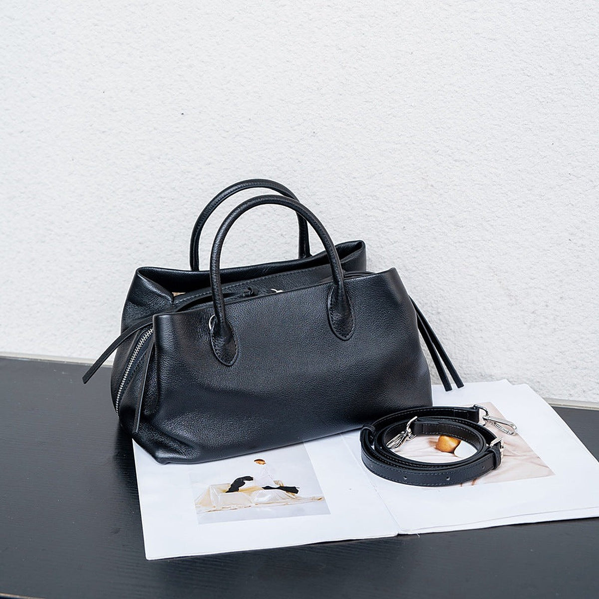 Women's Genuine Leather Tote Bag in khaki - product photo 5