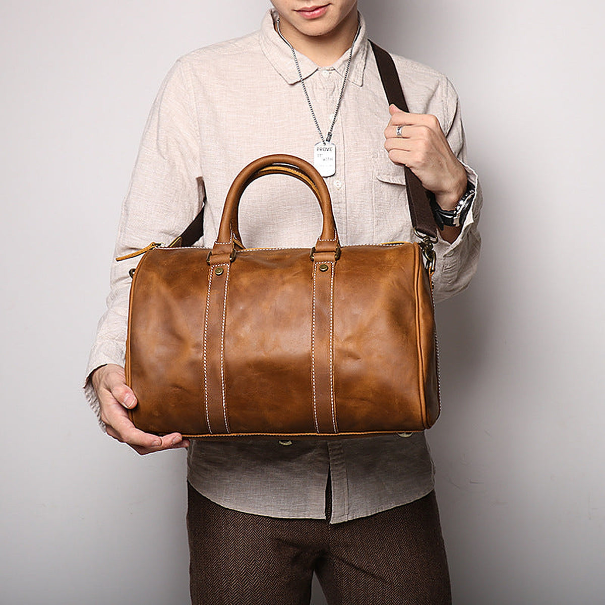 Women's Genuine Leather Crossbody Bag in vintage brown - product photo 5