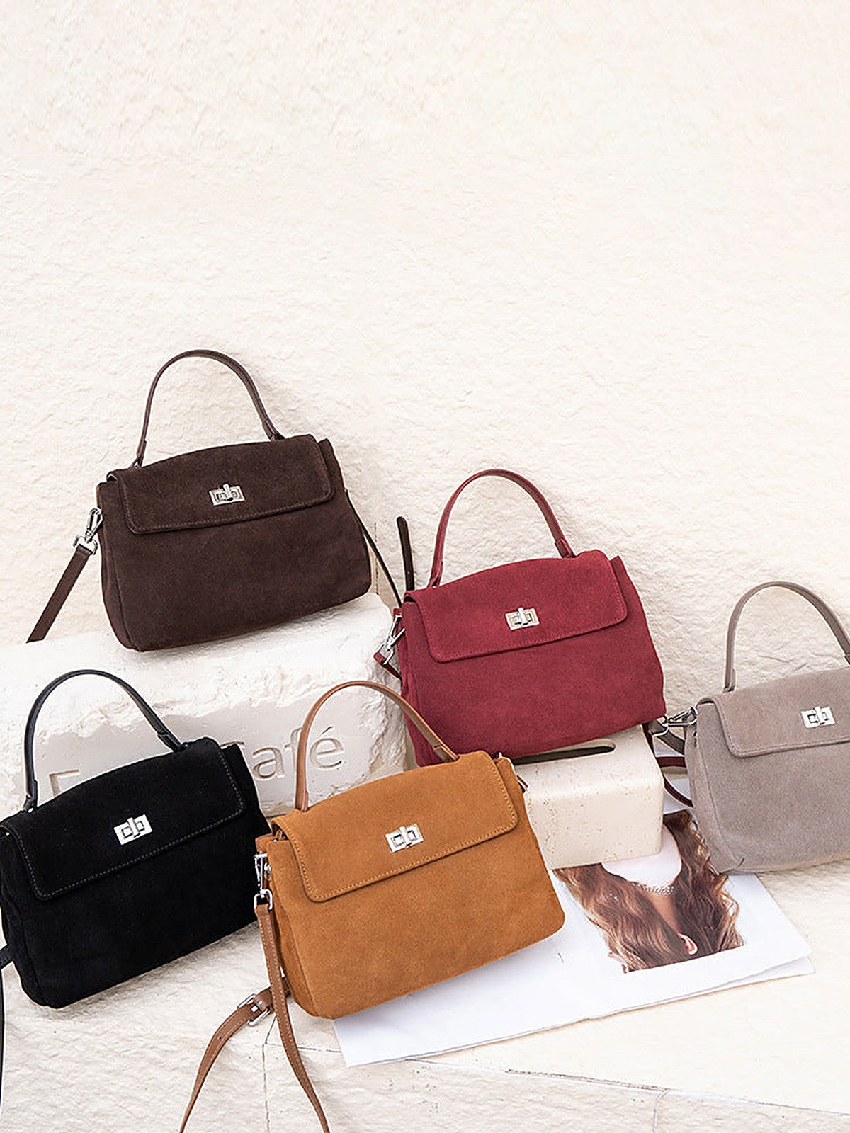 Genuine Leather Suede Crossbody Handbag - product photo 6