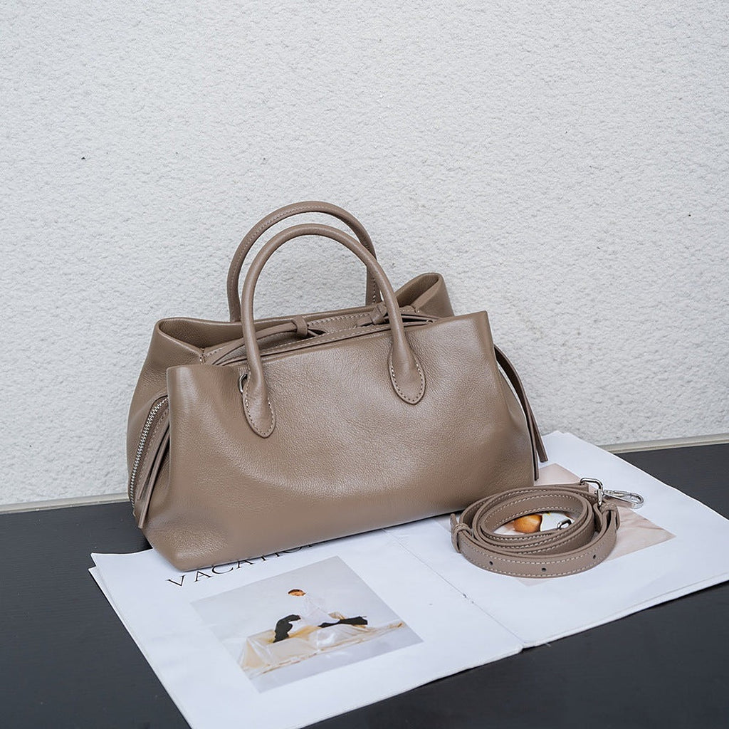 Women's Genuine Leather Tote Bag in khaki - product photo 6
