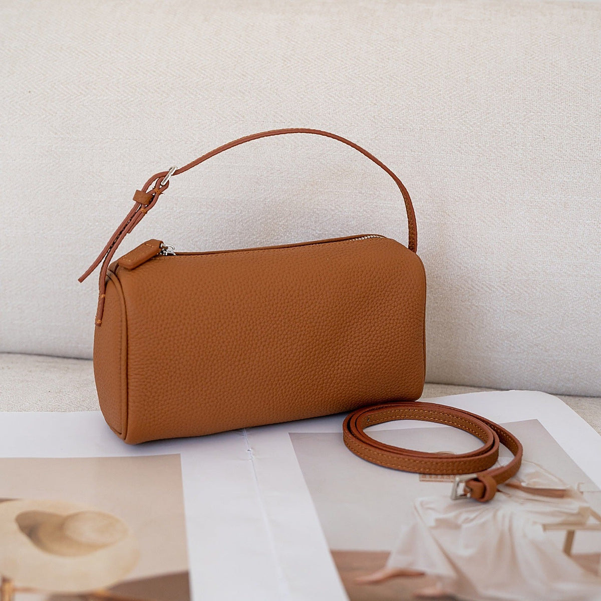 Women's Genuine Leather Crossbody Bag in beige - product photo 9