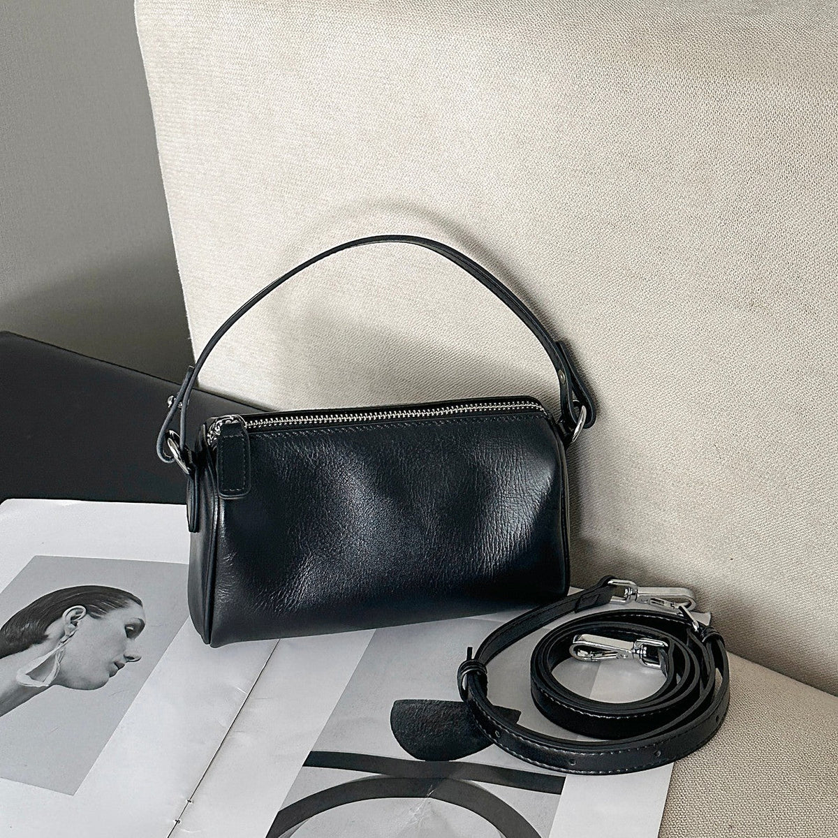Women's Genuine Leather Crossbody Bag in beige - product photo 11