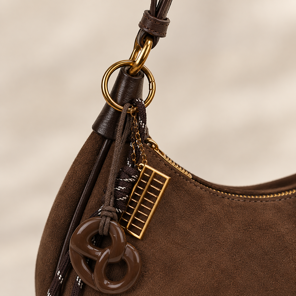 Suki Suede Underarm Bag - gold hardware detail