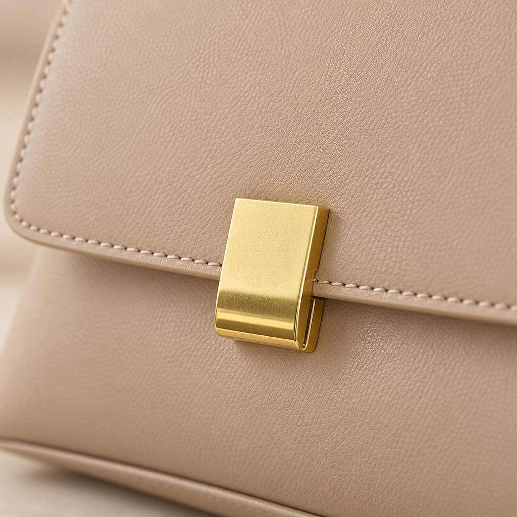 Frankie Structured Flap Solid-Color Shoulder Handbag - clasp detail