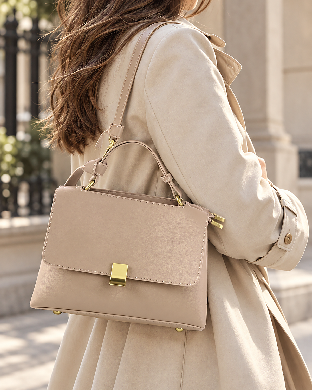 Frankie Structured Flap Solid-Color Shoulder Handbag - worn on shoulder