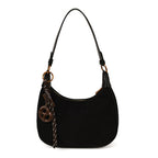 Suede Underarm Bag in Black with pendant